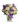 white roses and purple flowers in a vase.