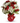 Red roses and white daisies bouquet in red vase.