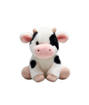 Stuffed cow toy with black and white spots